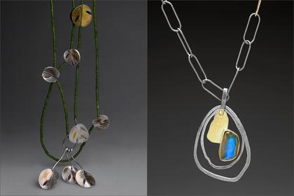 Werger.circle and oblong pendant and necklace
