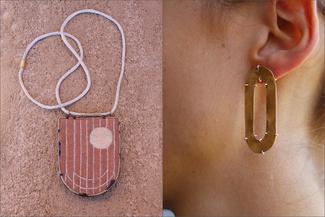 BeePengelley.orange and brass earrings and pendants