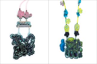 BeePengelley.black pink and black green blue necklaces